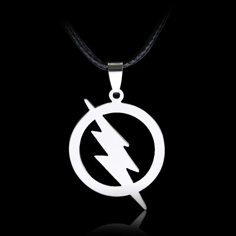 Флэш DC SUPER HERO FLASH Lightning логотип из нержавеющей стали ожерелья-цепочки подвески Рождественский подарок - Окраска металла: leather