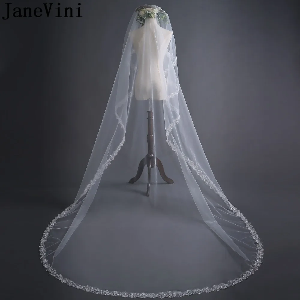

JaneVini 3 Meters Veil Wedding Ivory Veil for Bride One Layer Sequins Cathedral Long Bridal Veil Cheap Wedding Accessories 2018