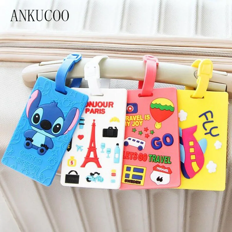 

Kawaii Stitch Doraemon Suitcase Luggage Tag Cartoon ID Address Holder Baggage Label Silica Ge Identifier Travel Accessories