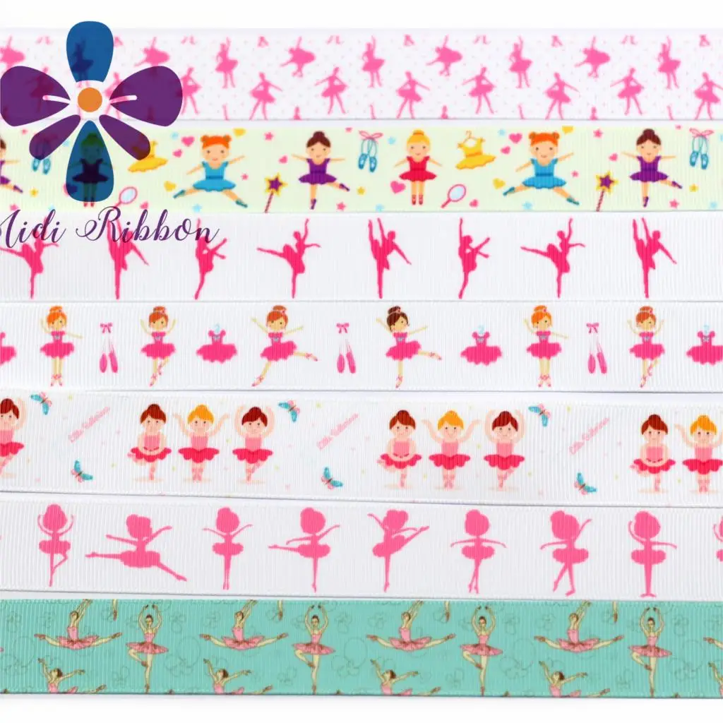 

16mm-75mm Pink Ballet Dancer Printed Grosgrain Ribbon/Elastic Ballet Dancing DIY Christamas&Party Decor diy hair ties 50y/lot