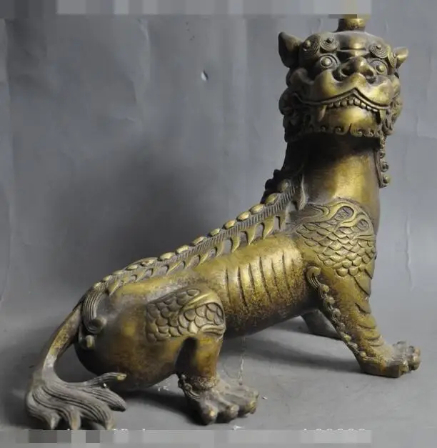 

S3014 9" chinese bronze fengshui pixiu Brave troops Unicorn Evil spirits beast statue