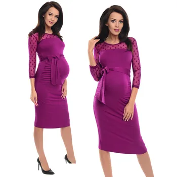 

Women Maternity Dresses Ruched Bodycon Pregnancy Dress Summer With Polka Dot Lace Maternity Gown Vestido Gestante