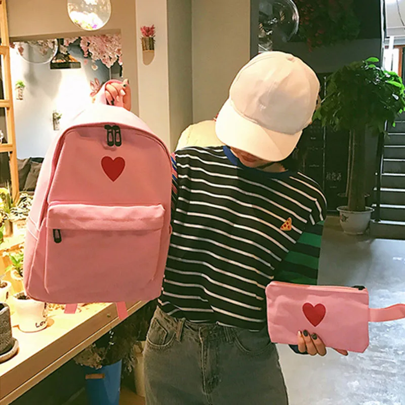 Женский холщовый рюкзак с принтом Love Heart дорожная сумка для девушек студентов