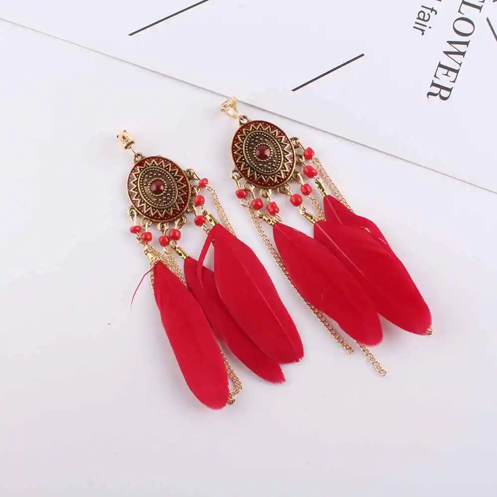 Feather Clip on Earrings Fashion Bohemian Long Tassel Enamel for Women Without Piercing Hanging Ear Clips Female Bijoux ear clip earrings clip earrings ear clip ear accessories