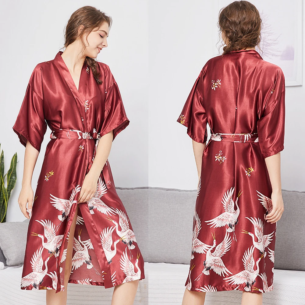 Женский Атласный халат подружки невесты кимоно сексуальная ночная рубашка пижамы халат большие размеры