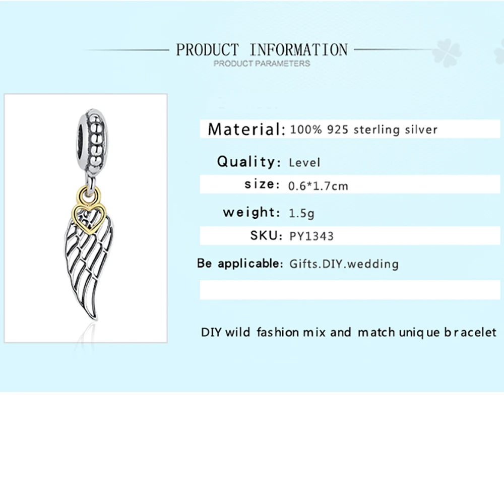Подлинный eleshe 925 пробы серебряный кулон в виде крыльев Ангела и Шарм подходит к оригинальному ELESHE браслету с сердцем двухцветное ювелирное изделие