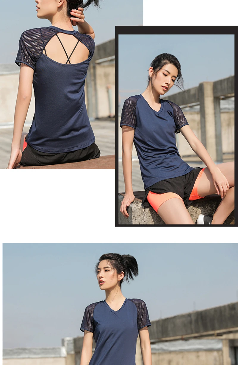 Lucylizz сексуальные дышащие рубашки для йоги для женщин быстросохнущая Спортивная футболка для спортзала топы для бега женская футболка спортивная одежда