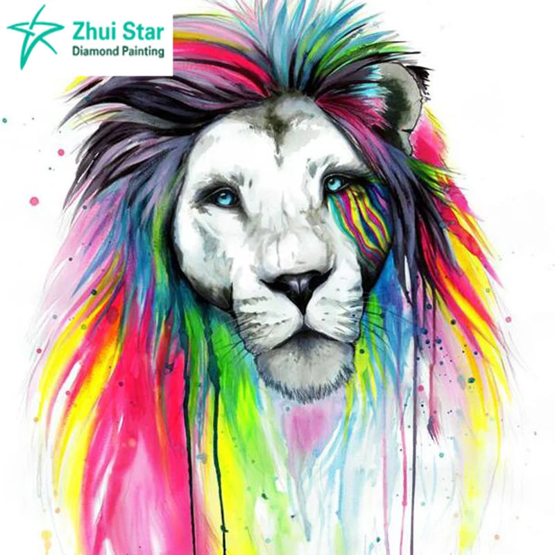 

5D DIY Diamond Painting Cross Stitch Square Diamond Embroidery Full Mosaic Pattern Colored lion Crafts Needlework
