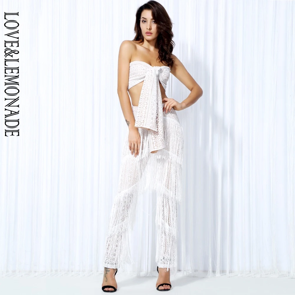 

Love&Lemonade White Lace Strap With Ruffle Tassel Two-Pieces Sets LM0028