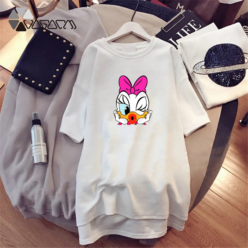 

Summer Women Clothes Dresses Daisy Donald Duck Cartoon Print Loose Female Plus Size Mini De Dress Casual Fashion Short Sleeve