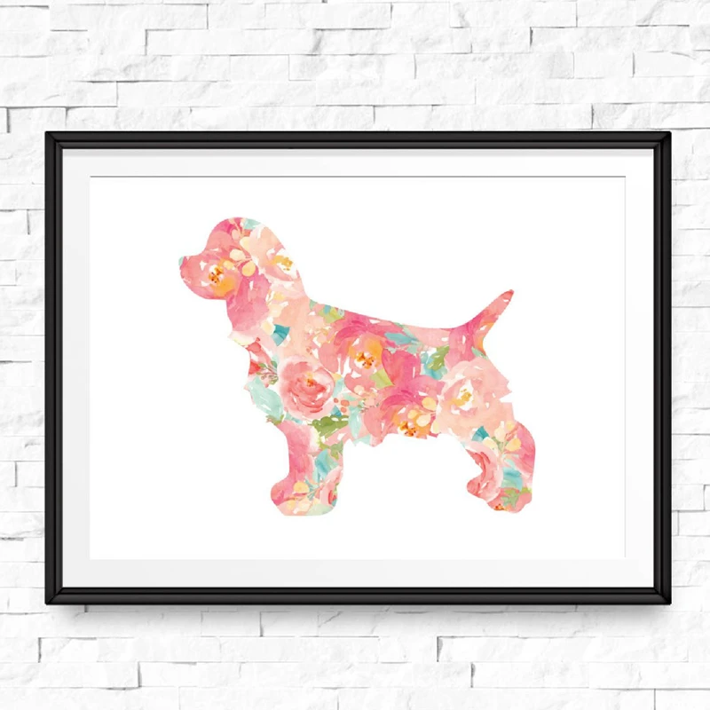 watercolor floral dog wall art print