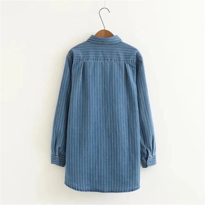  Plus Size 2XL-5XL Denim Blouse Long Sleeved Striped Shirts Vestidos Blusas