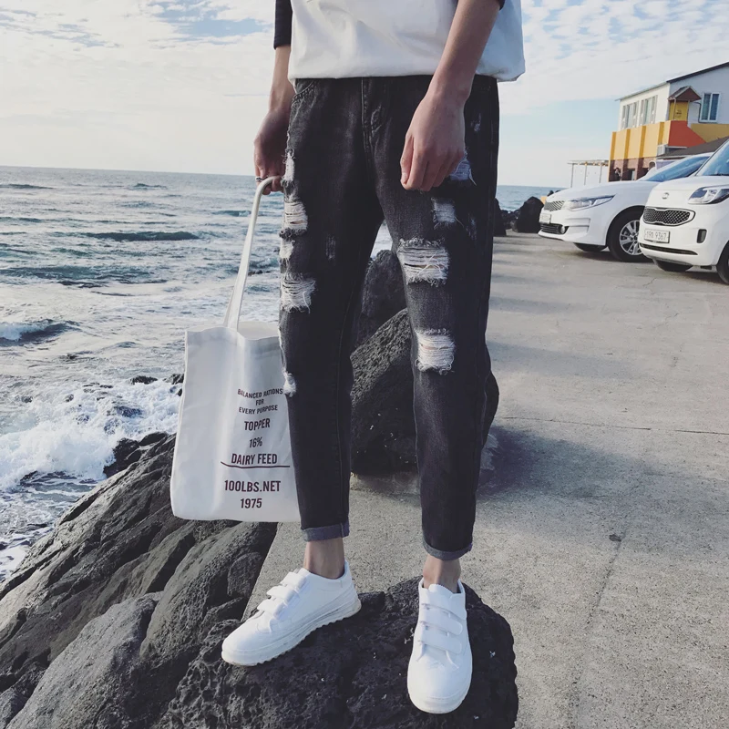 2017 New BLUE / BLACK 찢어진 바이커 청바지 구멍 데님 Super Skinny 유명 디자이너 브랜드 Slim Fit Casual Pants FASHION 바지 36
