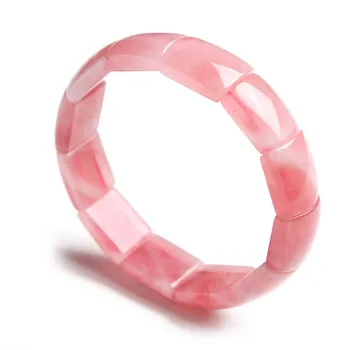 

Genuine Madagascar Pink Natural Rose Quartz Bracelet Bangles For Women Lady Stretch Charm Crystal Rectangle Bead Bracelet