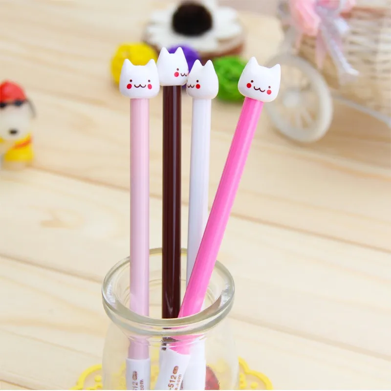 free shipping 12 pcs gel ink pen Kitten unisex pen prize korea stationery pen black fresh 4 different color