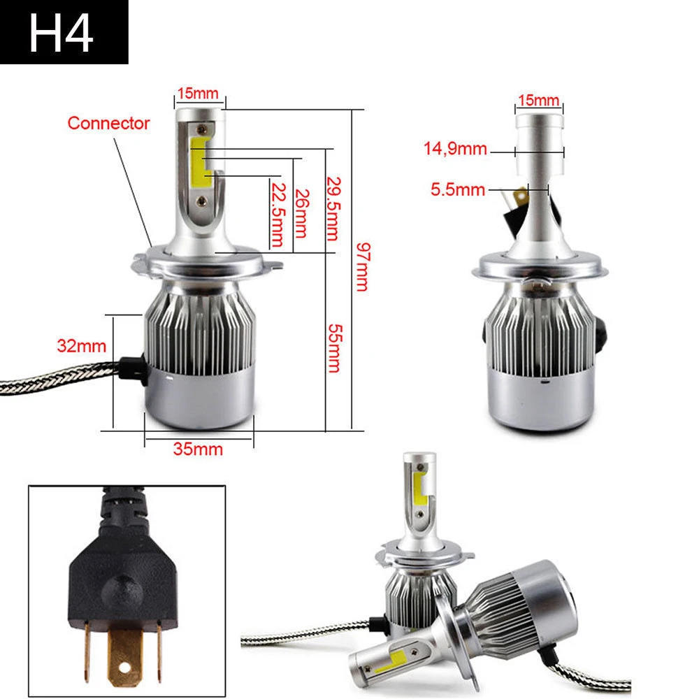 2 шт. Автомобильная фара Низкий комплект фар турбо лампочки COB H4 C6 72 Вт светодиодный галогенные автомобильные аксессуары Универсальный