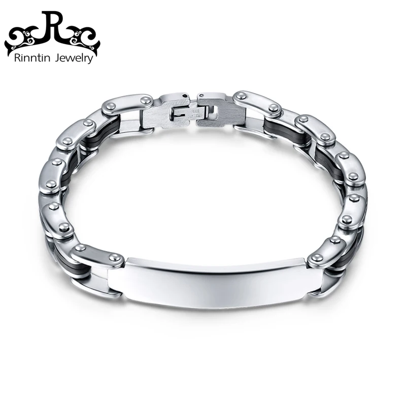

ORSA JEWELS Fashion Jewelry Black Silicone Mix Stainless Steel Men Bracelet High Polished Male Bangles Fashion Jewelry DGTB30