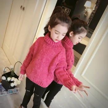 

Girls 6-12 Years Casual Turtleneck Long Sleeve Pullover Sweaters Solid Color Fashion Soft Warm Fleece Sweaters