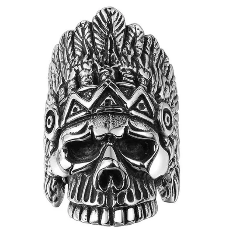 

Drop Ship Mens Boys Skull Biker Ring 316L Stainless Steel Punk Gothic Style Indian Skull Ring Wholesale Price