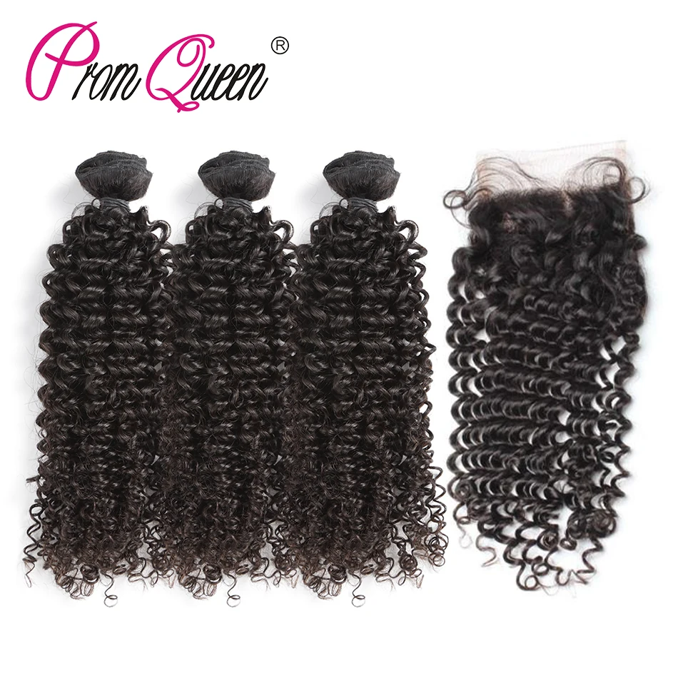 

Promqueen Indian Curly Hair Bundles With Closure Short Hair With Closure For Black Women Human Hair Bundles With Closure