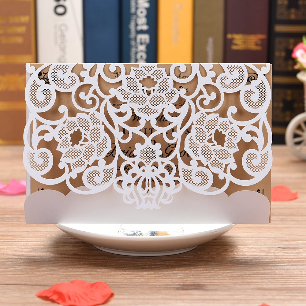  Laser Cut Flower Pattern Invitations Cards for Birthday Baby Shower Wedding invitations rustic 100p - 33051965197