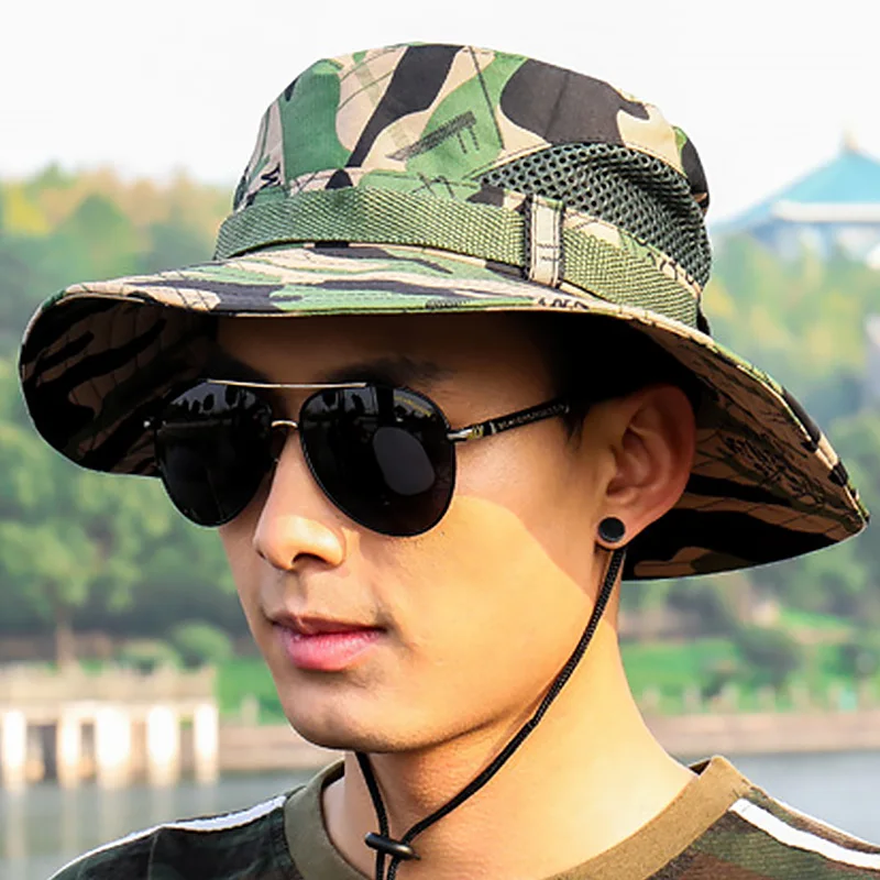 

Tactical US Army Camouflage Bucket Hat Men Camo Wide-brim Snapback Boonie Hat Summer Breathable Sniper Soldier Paintball Cap Hat