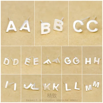 

1pair 100% Genuine 925 Sterling Silver Matte 26 letters alphabet Earrings Stud 1Pair Plain Nickel free comfortable GTLE258