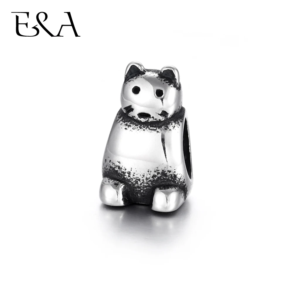 

Stainless Steel Bead Cat European Beads 5mm Hole Blacken Metal Animal Charms Bracelet Components DIY Jewelry Making Supplies