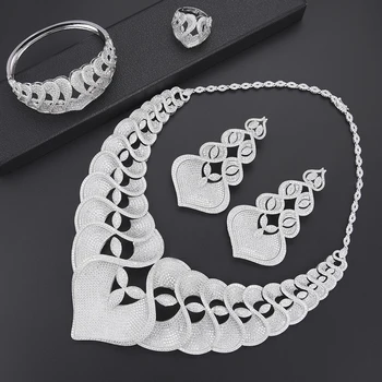 

Luxury Blossom Hollow CZ Dubai African Collar Necklace bridal jewelry sets Indian Necklace Earrings set Bangle Ring bijoux femme