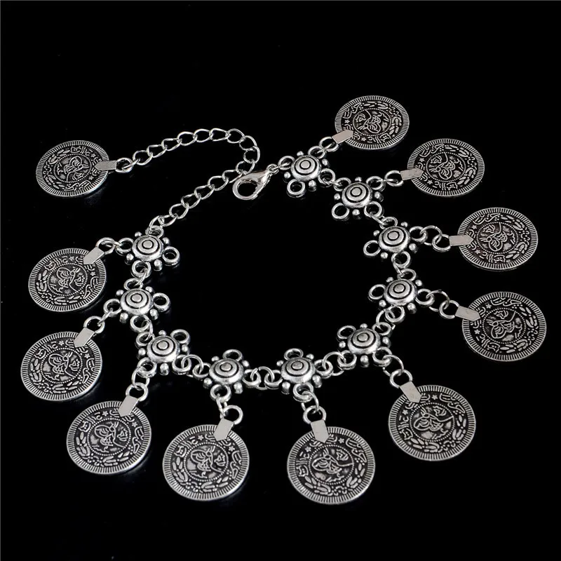 QCOOLJLY винтажный Тибетский серебристый цвет Винтажный стиль монет этническое ожерелье браслет любой 1 шт Вечерние Подарки для женщин
