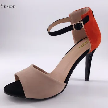 

Olomm New Fashion Women Sandals Sexy Thin High Heels Sandals Elegant Charm Open Toe Party Khaki Shoes Women US Plus Size 4-15