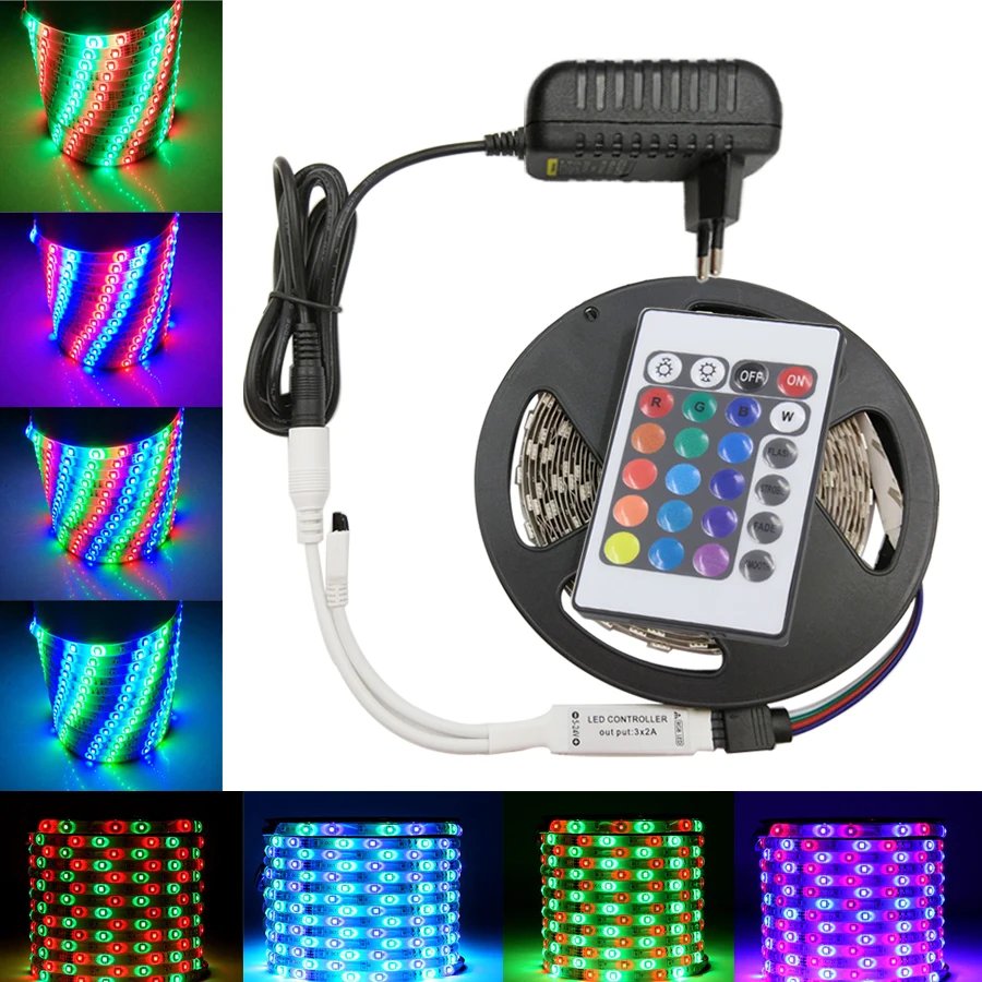 

IPILY LED Strip light rgb 5m DC12V 3014 rgb diode led tape ribbon led tape with adapter and remote controller