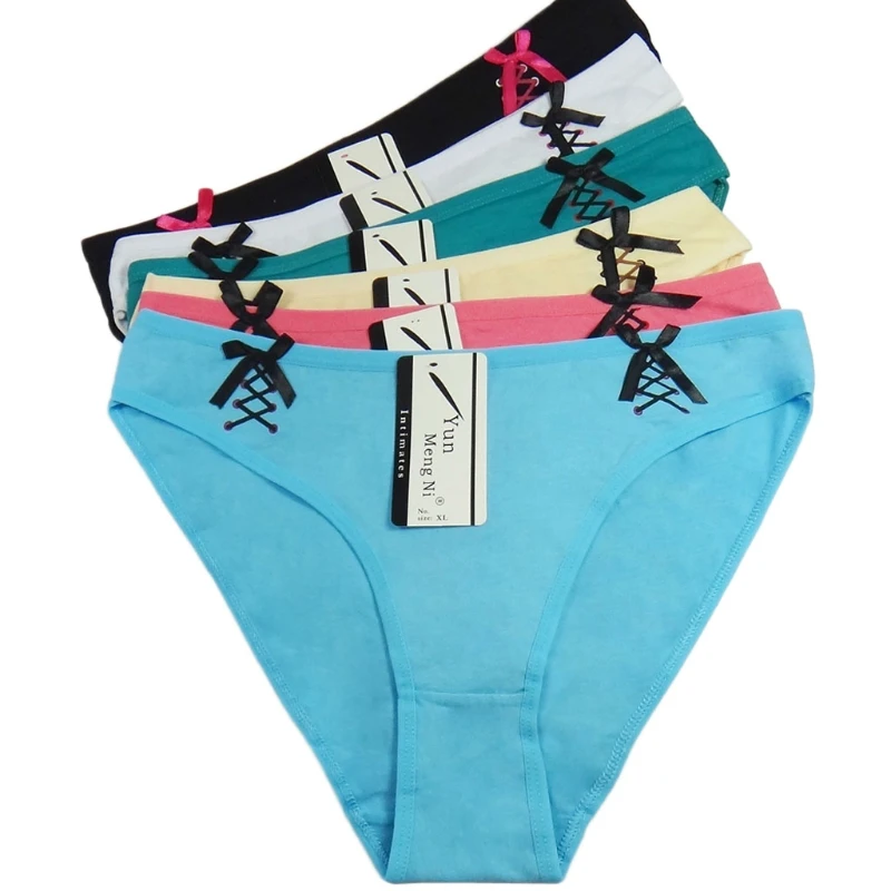 

Women Girl Low Waist Bowknot Bandage Print Underwear Cotton Blend Panties Briefs