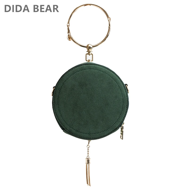 

DIDABEAR Women Tote Bag Fashion Circular Leather Bags Retro Metal Ring Handbag For Girl Small Round Lady Shoulder Messenger Bags