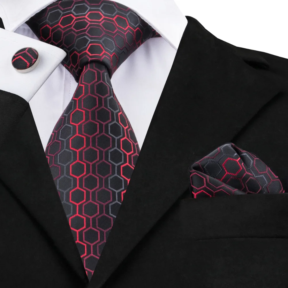 C-584 Black Dimgray Red Geometric Print Neckties For Men 2017 New Designer Social Mariage Business Party Man