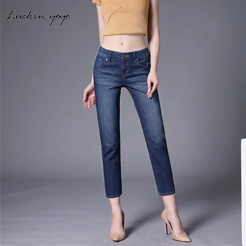 Women Casual Jeans High Waist Ankle Length Jeans Vintage Blue Mom Jeans Fashion Slim Jeans Women