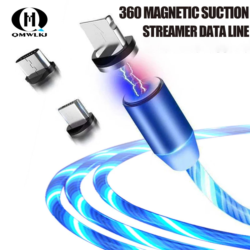 

Streamer Data line Magnetic Micro USB Cable Fast Charging USB Type C For iphone X Huawei P20 P30 Magic light Charging Cable