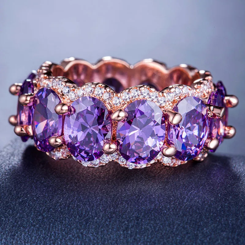 

Luxury Crystal Big Rings For Women With Copper Rose Gold Ring Sets Zircon 4 Colours Bride Wedding Rings High-Grade Jewelry