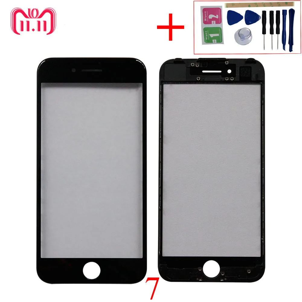 10PCS/lot Front LCD Touch Panel Cover for iPhone 7 Screen Glass Outer Lens with frame Replacement Parts + tools | Мобильные телефоны