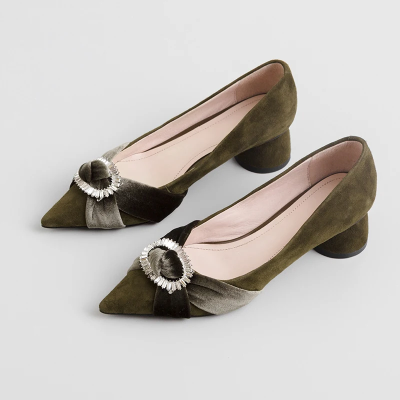 Imitación Black 43 Hebilla Calzado Tamaño 33 Alta Terciopelo Zapatos Diamante en Primavera Mujeres Cómodo Gran Slip green Calidad Estilo Mujer Las De Bombas qSgxt17wn