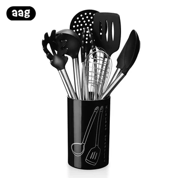 

9Pcs/Set Silicone Cooking Tool Sets Egg Beater Spoon Spatula Kitchen Utensils Sets With Box Heat Resistant Kitchen Tools Set