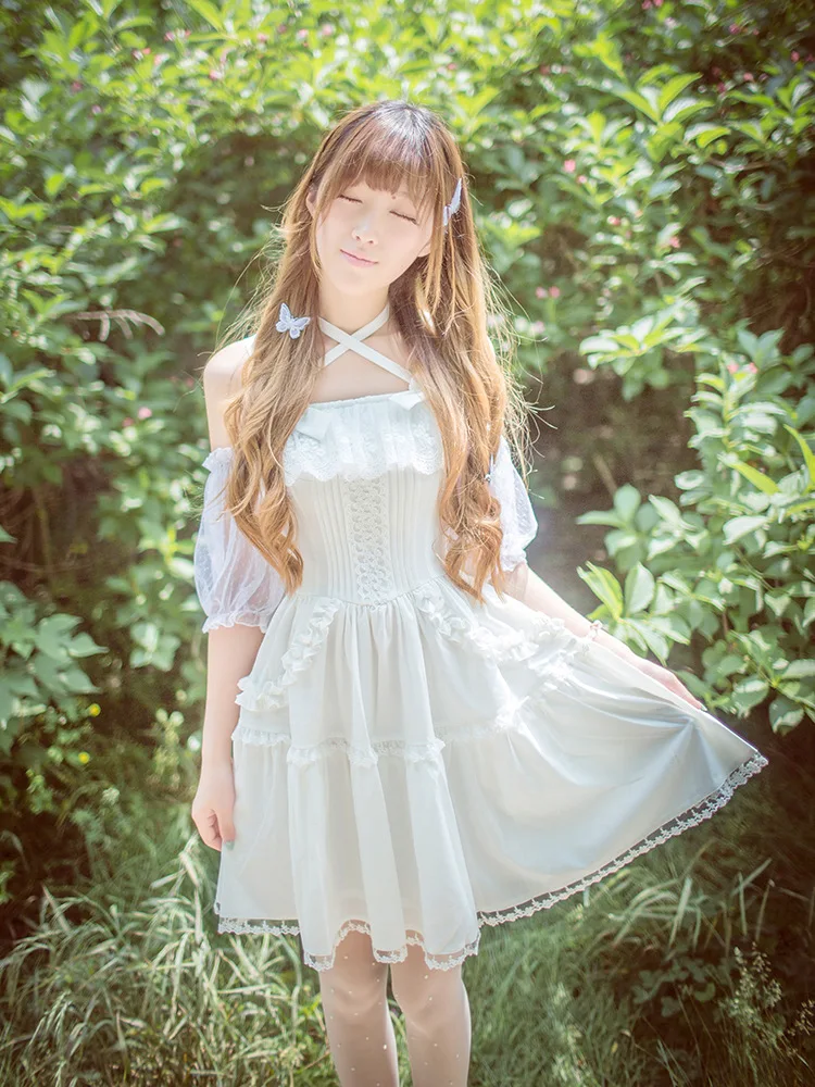 Настоящая Новое японское женское мягкое Оригинальное винтажное платье лолиты шелковое шифоновое летнее платье с большим маятником