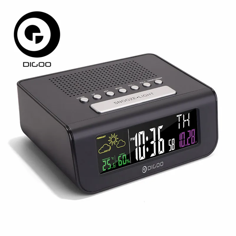 Digoo DG-FR100 FR100, умный набор, беспроводной цифровой будильник, часы с датчиком погоды, часы с fm-радио