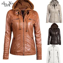 AIDAYOU женское кожаное пальто Съемная шляпа с отворотом на молнии с длинным рукавом из чистой кожи женская кожаная куртка размера плюс ouc3390