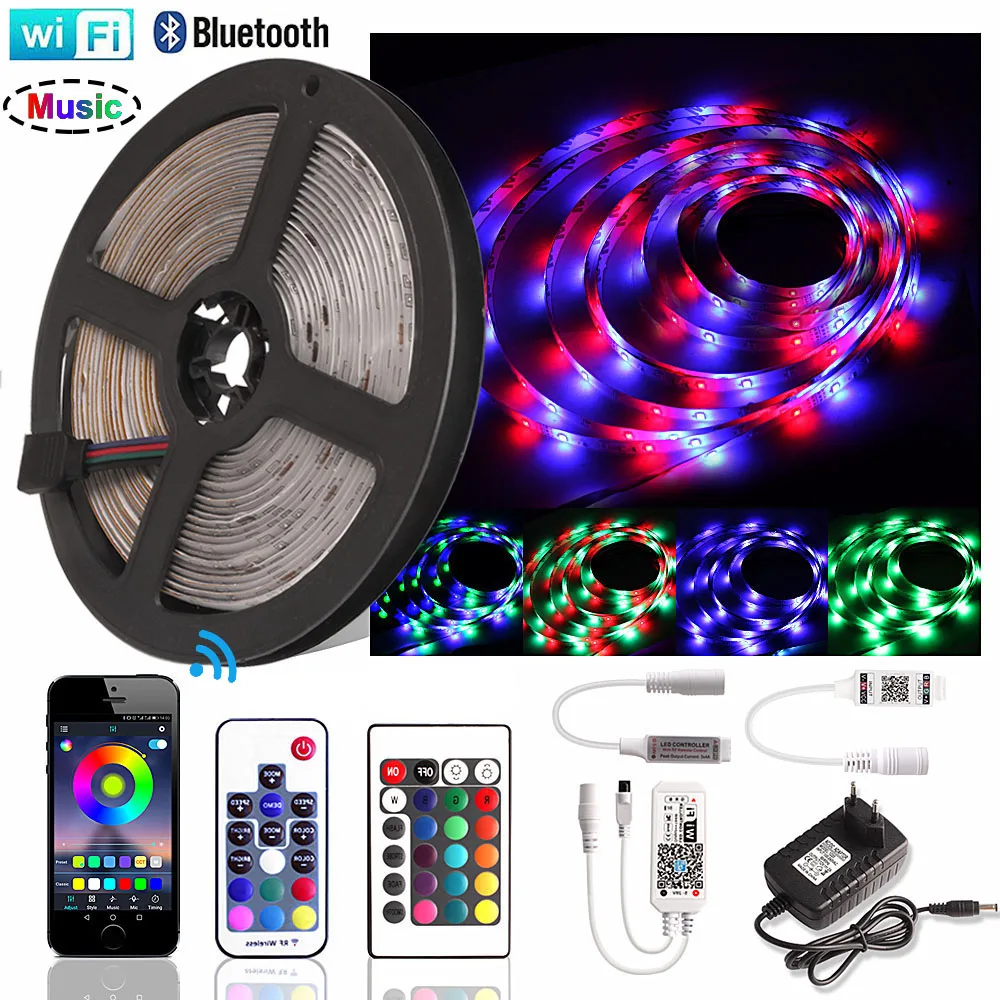 

LED Strip Lights SMD 2835 RGB Tape Ribbon 12V Waterproof Flexible Rope String neon led IR RF Music Bluetooth WiFi Controller RGB