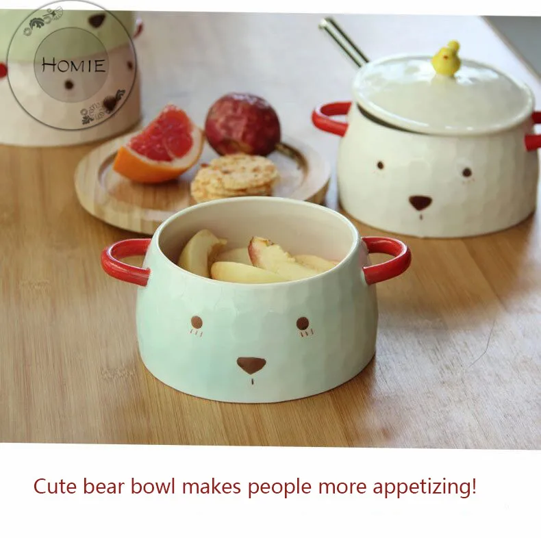 HOMI Creative Bear ceramics Bowl With lid Salad Ramen Soup Rice  Tableware Bowls Kids Food Container Instant noodles For Kitchen10