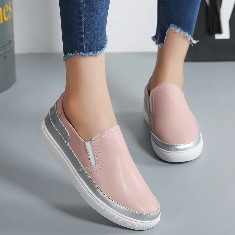 

DAHOOD Women Flat Sneakers Patchwork PU Girls Ballet Shoes 2019 Summer Slip On Single Shoes Outdoor Casual Female Loafers