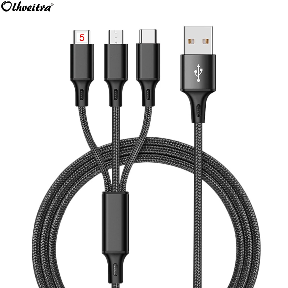 

Olhveitra 3 in 1 USB Cable Android Charging Cable For iphone XS X 7 8 Huawei For Samsung Type C Phone Charger Micro USB C Cable