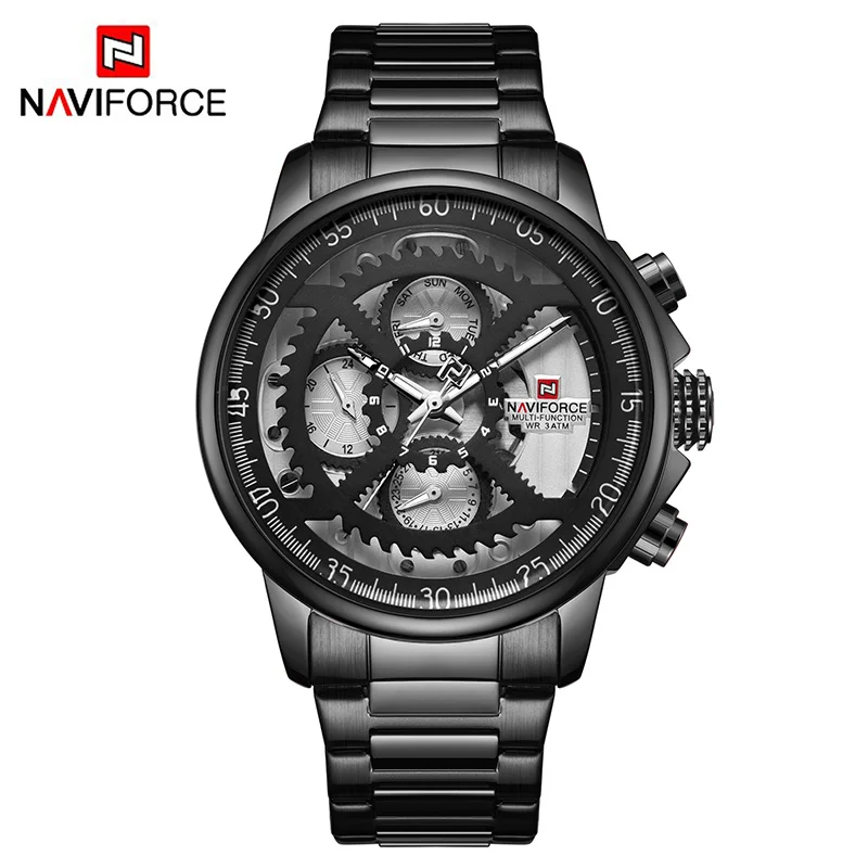 NAVIFORCE часы мужские модные повседневные спортивные часы Лидирующий бренд водонепроницаемые военные кварцевые 24 часовой циферблат Мужские часы Relogio Masculino - Цвет: Black