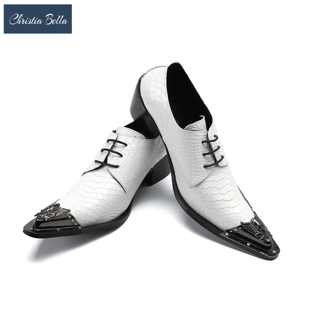 Christia Bella New Fashion White Lace Up Oxfords Shoes for Men Brand